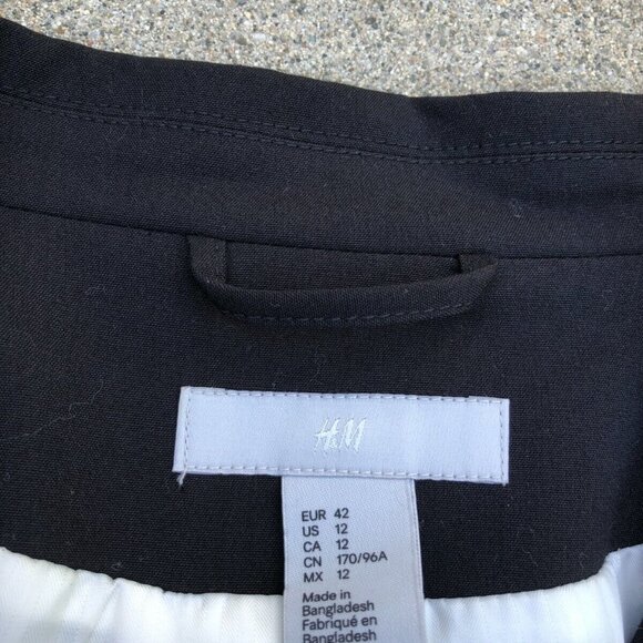 H&M Women's Black Blazer Jacket 12 Long Sleeve Office Button Long Sleeve - Picture 2 of 5